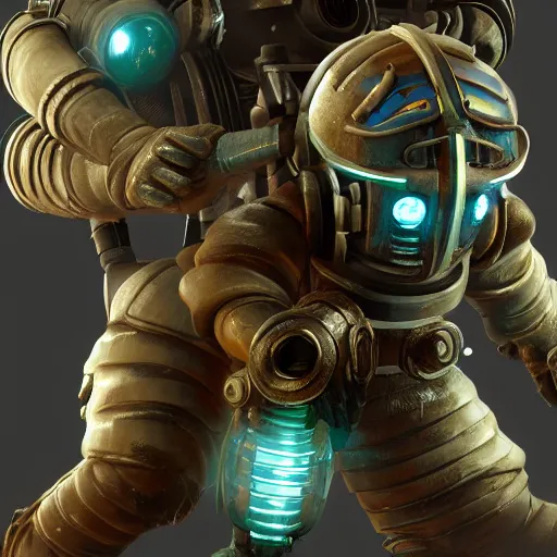 Image similar to isaac clarke as a bioshock big daddy, unreal engine 5, bioshock deadspace, high detail 3 d render, trending on artstation