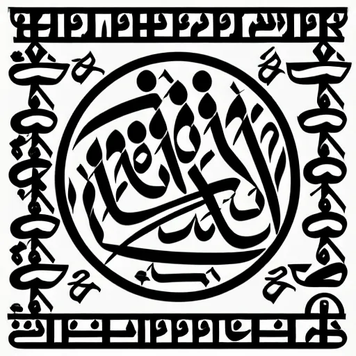 Prompt: arabic calligraphy of alchemy symbols, black in white background