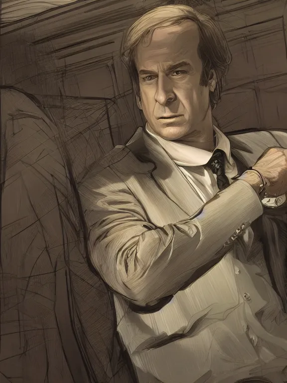 Image similar to saul goodman, in court, au naturel, hyper detailed, digital art, trending in artstation, cinematic lighting, studio quality, smooth render, unreal engine 5 rendered, octane rendered, concept art, smooth, sharp focus, illustration, art by artgerm and greg rutkowski and alphonse mucha and ian sprigger and wlop and krenz cushart