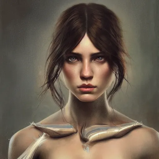 Prompt: painting of a very beautiful girl with muscles lifting weights, very beautiful face, pretty face, very detailed eyes by tom bagshaw, greg rutkowski, wlop