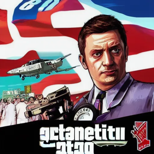 Image similar to “Zelensky in GTA V, cover art by Stephen Bliss, Boxart, loadscreen”