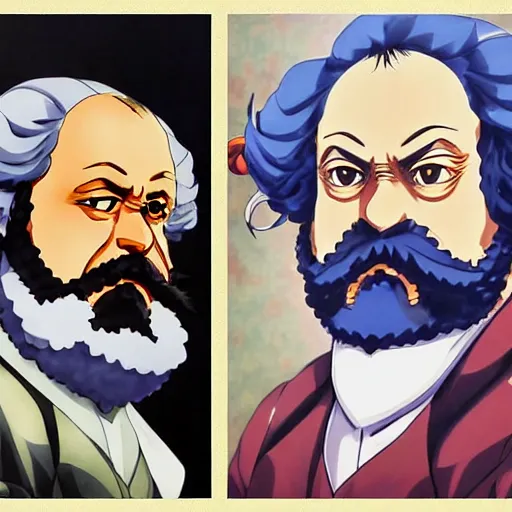 Image similar to beautiful amazing anime portrait painting of karl marx. by koyoharu gotouge, kohei horikoshi, tatsuya endo, satoshi kon