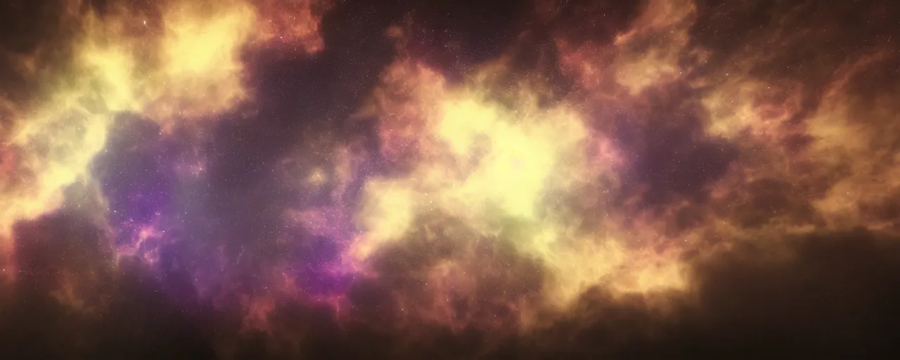 Image similar to minimalist smooth cinematic render of atmospheric space, nebula, homeworld skies, volumetric lighting