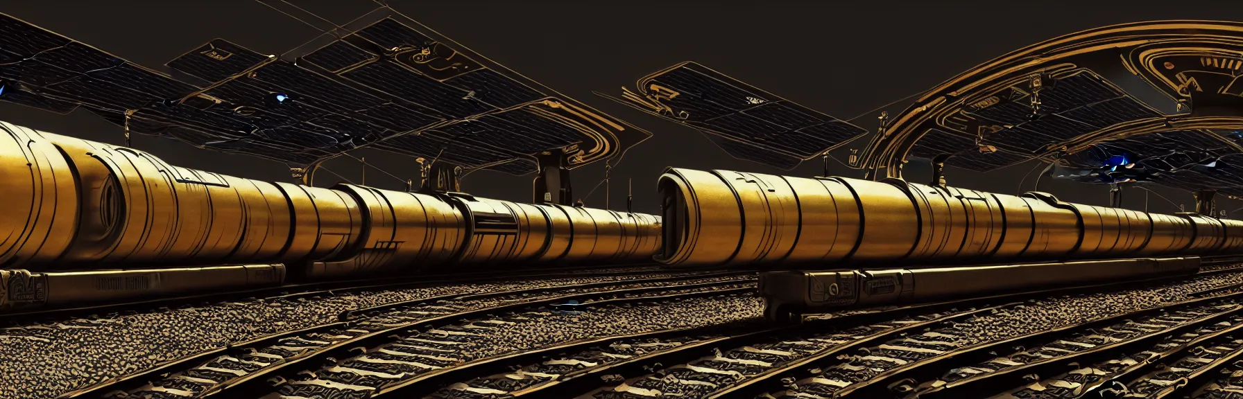 Prompt: solar - punk war train, vacuum tube - punk, electron tube - punk. 8 k resolution concept art hyperdetailed trending on artstation unreal engine hyperrealism art. baroque elements. intricate artwork by caravaggio