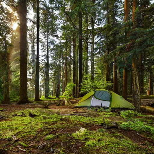 Image similar to a view from a tent looking out into a forest, 4k, high detail, high-resolution photograph, professional photography, ultra-detail