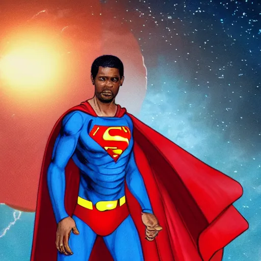 Image similar to Seu Jorge as superman, Dungeons and Dragons, Wizards of the Coast, 4k, high detail