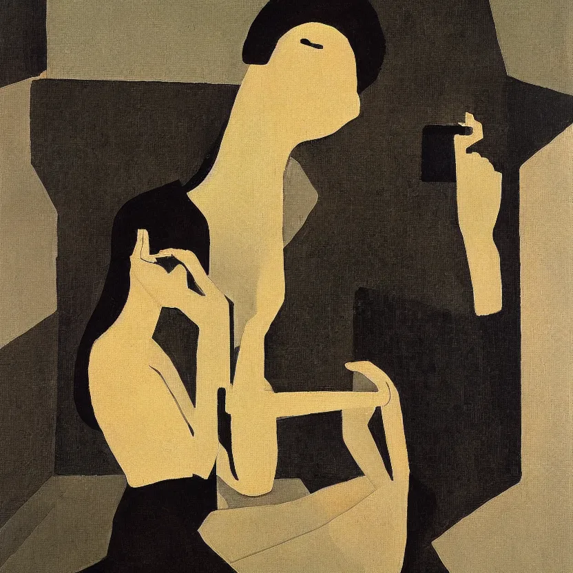 Image similar to a painting of a smartphone by felice casorati