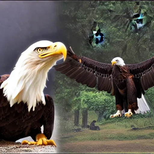 Prompt: eagle morphed with tyrannosaurus, real photo taken in zoo, realistic proportions,