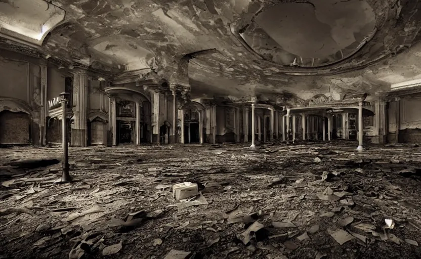 Image similar to a dark dramatic photo of an abandoned casino in new vegas by lori nix