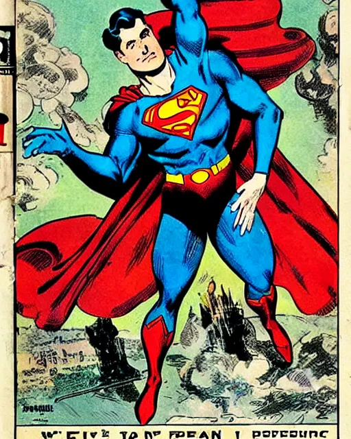 Image similar to a superman comic book cover from the 1 8 9 0 s