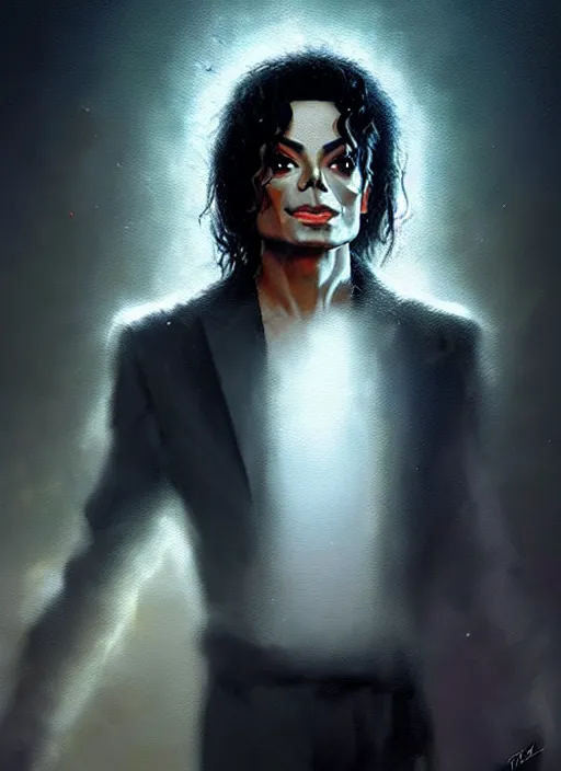 Image similar to masterpiece concept art, michael jackson meets god, by greg rutkowski, 8 k, intricate detail, cinematic lighting