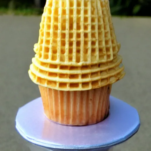 Image similar to hyper realistic cupcake gnome head with wafflecone hat