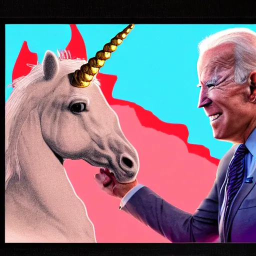 Prompt: unicorn with the head of joe biden in the sunset, detailed, photoshop