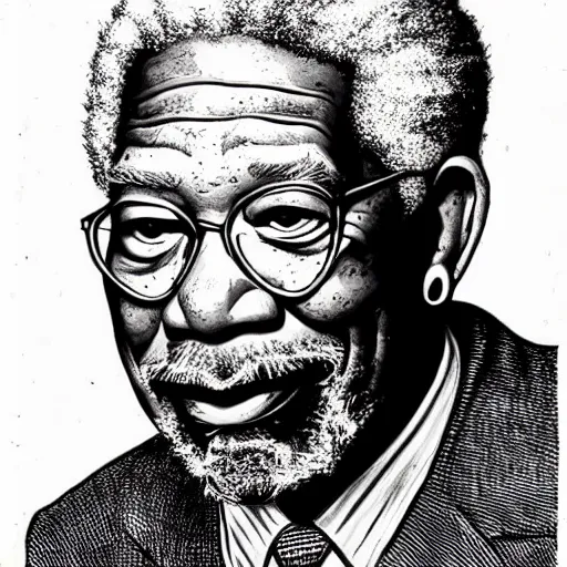 Image similar to a portrait illustration of Morgan Freeman drawn by ROBERT CRUMB