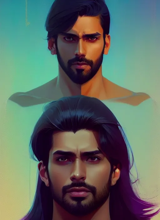 Prompt: a man in his twenties, the indians ， handsome, long hair, suit ， perfect face, symmetric eyes, sharp focus, specular reflection, occlusion shadow, artstation, by ilya kuvshinov and jeremy lipking, light novel cover art, 3 d epic illustrations, symmetric body