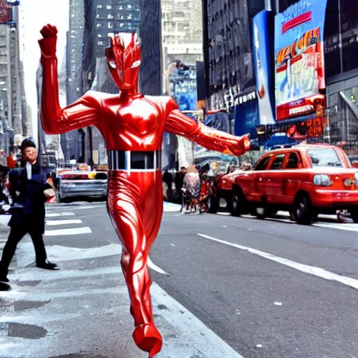 Prompt: ultraman walking on new york street!