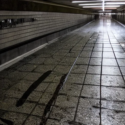 Image similar to flooded subway liminal space, uneasy, old signage, pristine tiling, foreboding, trending on / r / creepy