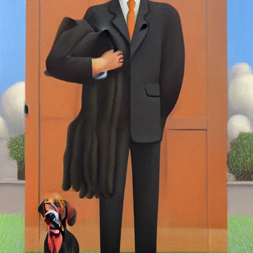 Image similar to dog in suit oil painting magritte