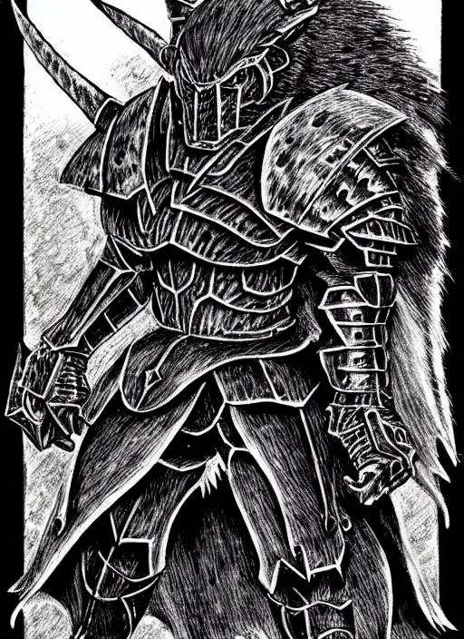 Image similar to demon wolf armored knight by kentaro miura