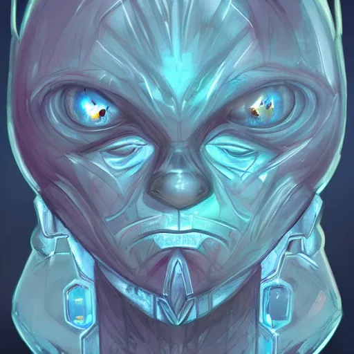 Image similar to exophilia, handsome, blue crystal like alien race, big black eyes artstation