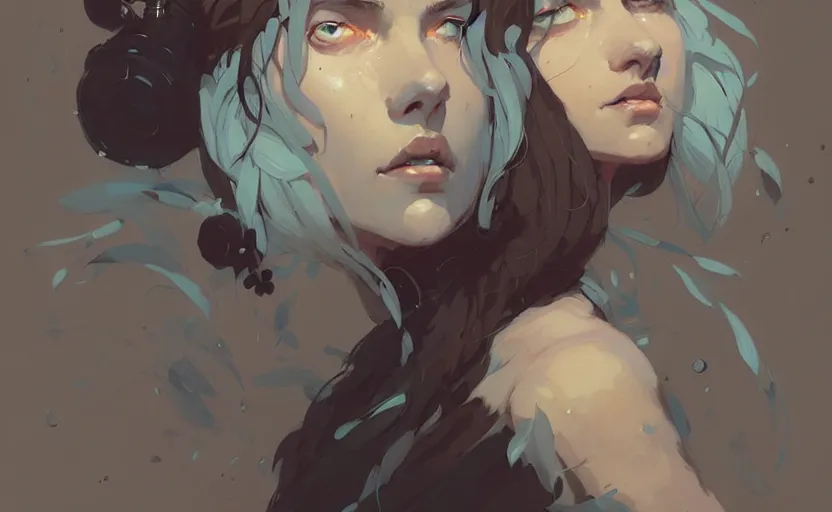 Prompt: portrait of female druid by atey ghailan, by greg rutkowski, by greg tocchini, by james gilleard, by joe fenton, by kaethe butcher, digital art, trending on artstation, highly detailed, concept art, dynamic lighting, gradient light blue, brown, blonde cream and white color scheme, grunge aesthetic