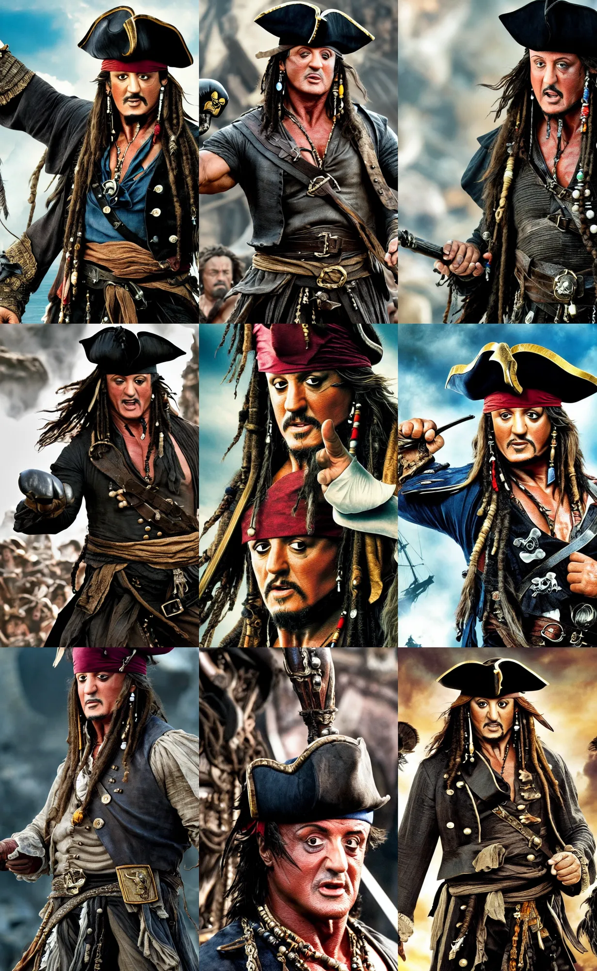 Prompt: photo of sylvester stallone in pirates of caribbean. highly detailed 8 k. intricate. nikon d 8 5 0 5 5 mm. award winning photography