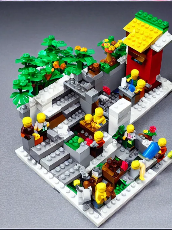 Image similar to miniature isometric lego diorama of epic yogurt factory