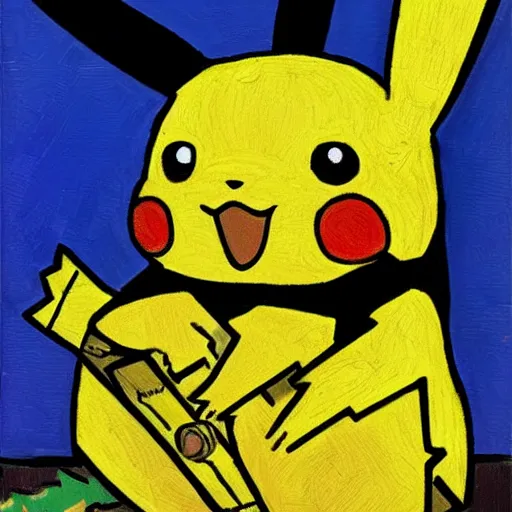 Prompt: van Gogh paintings pokemon card Pikachu