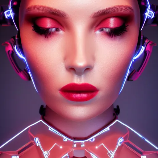 Image similar to beautiful eva elfie, scarlet johannson, chimeric organism, pale white skin, full body portrait, ex machina, highly detailed, transhumanist, thinly laced neon lights, mendelbrot fractal, trending on artstation, oppai cyberpunk, octane render, hdr, uhd 4k