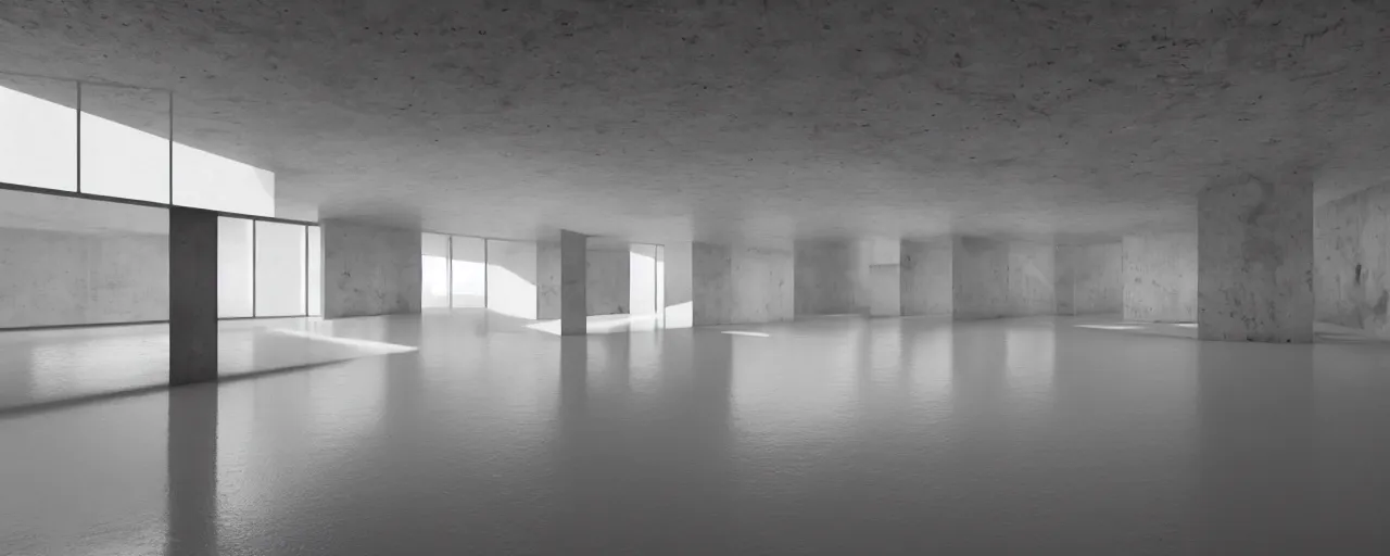 Image similar to White brutalist artistic art gallery with empty frames on the wall, stunning volumetric light, sunset, metal, concrete and translucent material, stunning lights, majestic architecture, trending on Artstation, 8k, photorealistic, hyper detailed, unreal engine 5, IMAX quality, cinematic, epic lighting, in the style of Greg Rutkowski