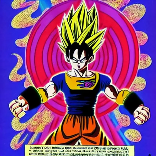 Prompt: 1 9 6 0 s psychedelic poster for dragon ball z