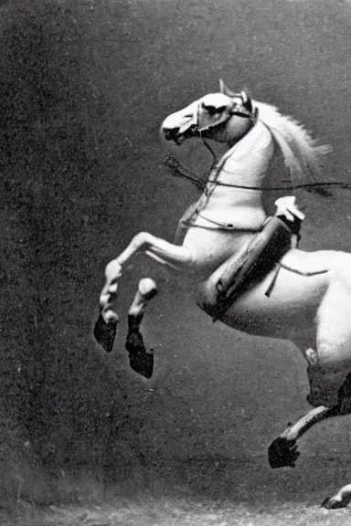 Image similar to an 1800s photo of a horse hovering off the ground