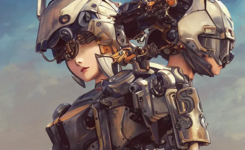 Prompt: mechanized valkyrie, anime style, konami mecha, vintage clothing, spread wings, short hair, hair down, symmetrical facial features, from arknights, hyper realistic, 4 k, rule of thirds, extreme detail, detailed drawing, trending artstation, hd, d & d, realistic lighting, by alphonse mucha, greg rutkowski