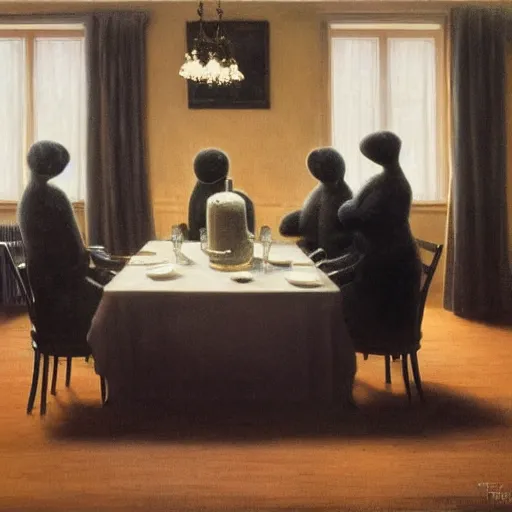 Image similar to family dinner of tardigrades in style of vilhelm hammershoi