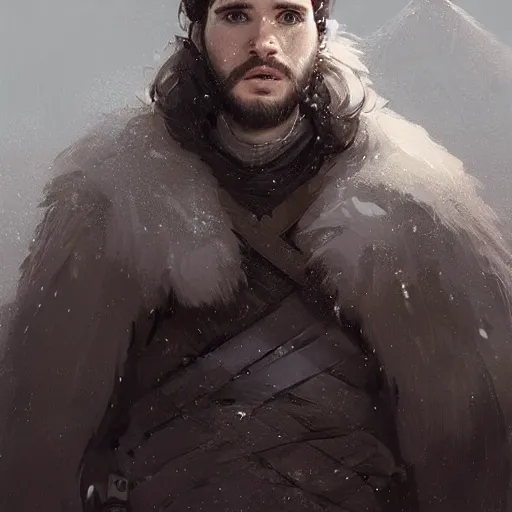 Prompt: portrait of jon snow with tiny beady eyes, a huge nose, and very wide mouth, by greg rutkowski, old, attractive, highly detailed portrait, scifi, digital painting, artstation, concept art, smooth, sharp foccus ilustration, artstation hq ”