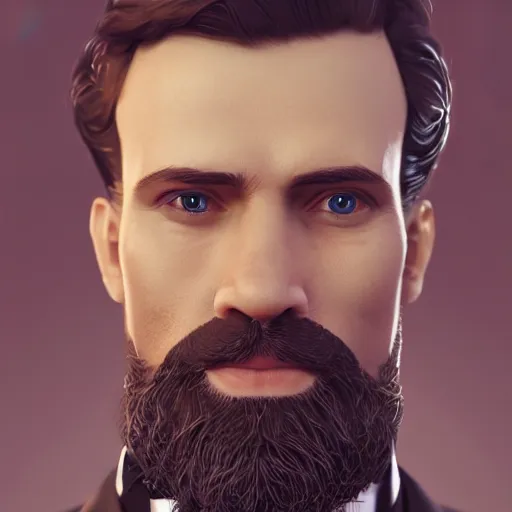 Image similar to a highly detailed portrait of a man, with a brown short beard and hair, blue eyes, wearing a tuxedo, artstation, deviantart, professional, octane render