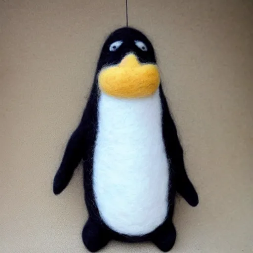 Image similar to a huge needle felted penguin, needle felting art.