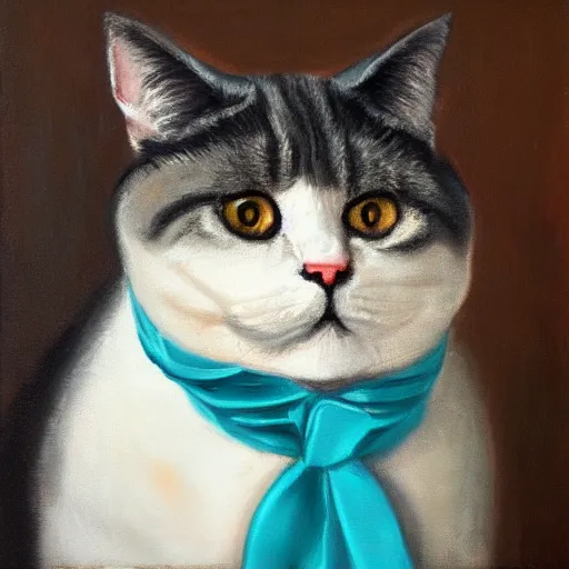 Image similar to ( ( ( ( ( man ) ) ) ) ) anthropomorphic british shorthair, wearing a turquoise tuxedo, oil on canvas, full shot, trending on artstation