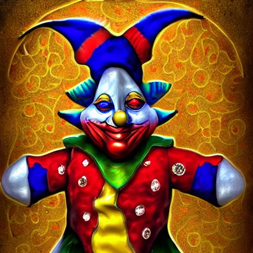 Prompt: Fantastic Ornate Jeweled Jester Clown by Tom Wood Fantasy Art HDR