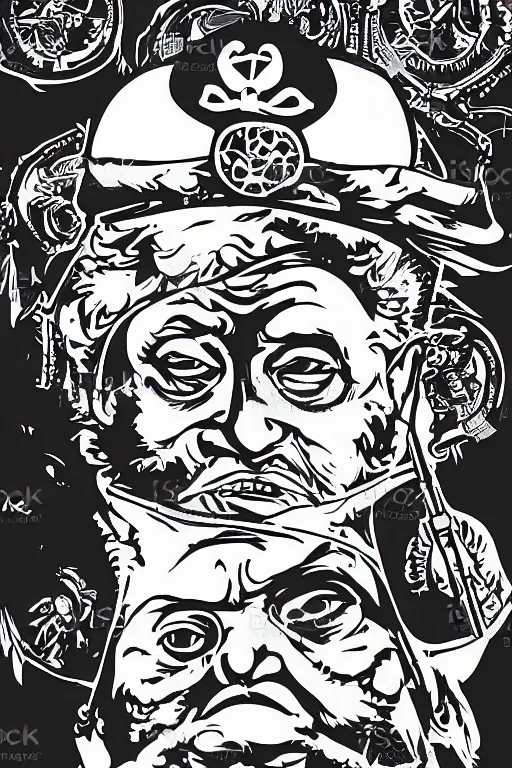 Image similar to vector art portrait of danny devito as a pirate king by jack kirby