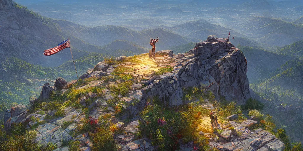 Image similar to but not only that : let freedom ring from stone mountain of georgia. let freedom ring from lookout mountain of tennessee. ultrafine highly detailed hyper colorful illustration, sharp focus, rozalski, craig mullins, unreal engine highly rendered, global illumination, radiant light, intricate and detailed environment