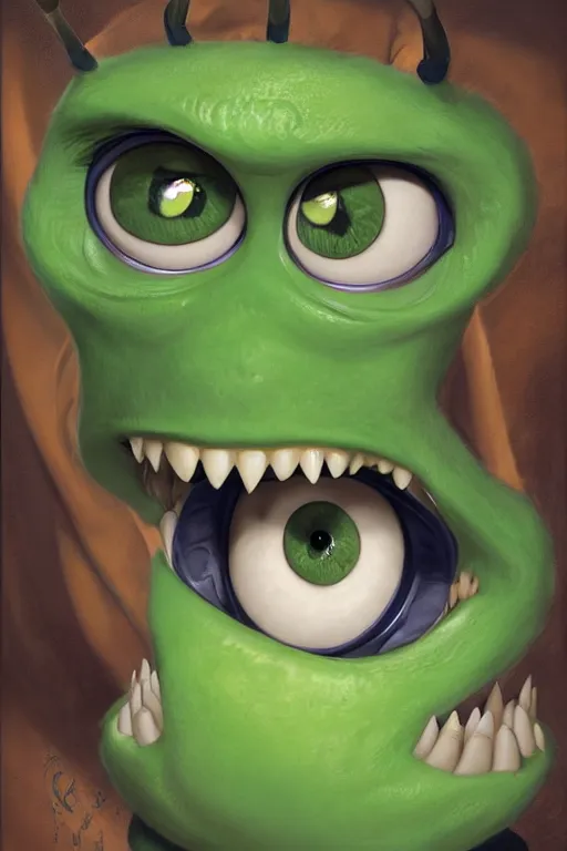 Prompt: Mike Wazowski from Monsters Inc, artstation, by J. C. Leyendecker and Peter Paul Rubens,