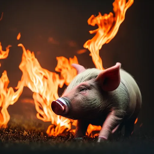 Image similar to Live Action Still of an isolated pig blowing fire fire, real life, hyperrealistic, ultra realistic, realistic, highly detailed, epic, HD quality, 8k resolution, body and headshot, Exquisite detail, post-processing, masterpiece, Cinematic Lighting, Unreal Engine, 8k, HD, white background