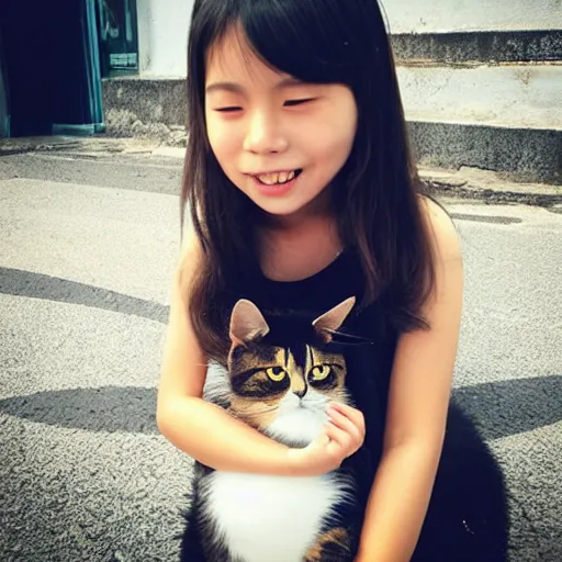 Image similar to “ a girl called lia with her cat ”