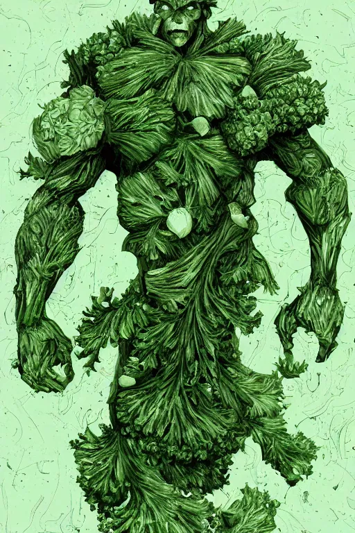 Prompt: ripped broccoli man, full body, human figure, highly detailed, digital art, sharp focus, trending on art station, anime art style