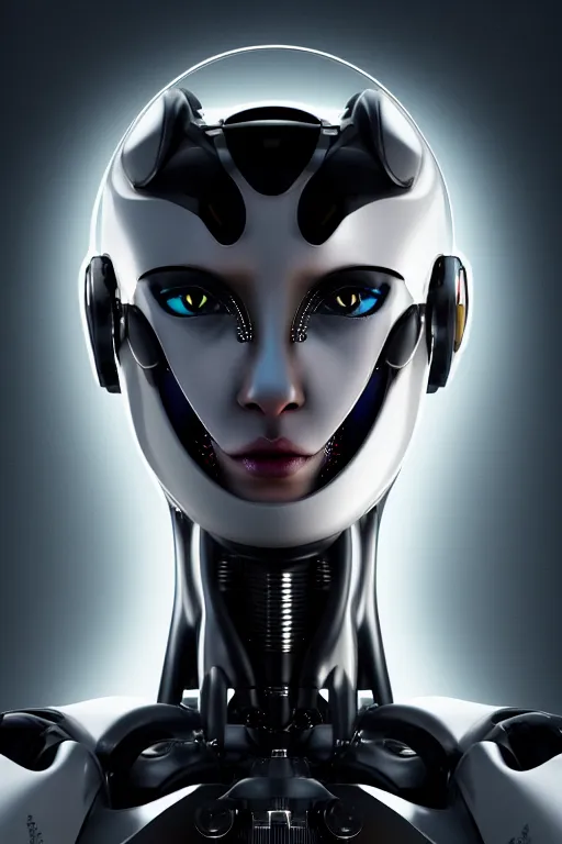 Image similar to cybernetic high tech catgirl, cat on head, sci - fi, cyberpunk, futurism, exoskeleton, strong artificial intelligence, symmetry, cinematic, elegant, luxury, professional studio light, perfect composition, dlsr photography, sharp focus, 8 k, ultra hd, sense of awe, highly detailed, hyper realistic, intricate, science journal cover