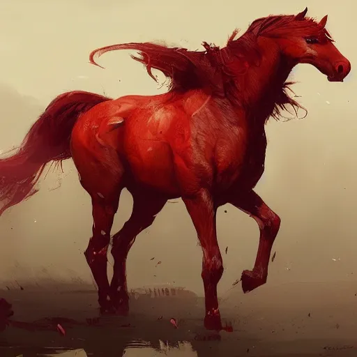 Prompt: Then a reddish horse came out. , digital Art, Greg rutkowski Trending artstation