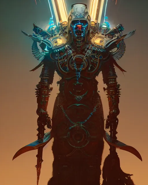 Prompt: diablo action game robot shaman by greg rutkowski, alphonse mucha, cgsociety and beeple highly detailed, cinematic lighting, octane render, unreal engine lumen, very coherent. cinematic, hyper realism, high detail, octane render, 8 k