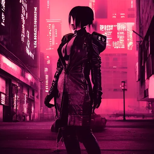 Image similar to high fashion poster clothing design photographic, majiec kuciara, cyberpunk blade runner, volumetric light, floodlight, ambient, street, dark, neon lights, artstation, high contrast, 4 k detailed