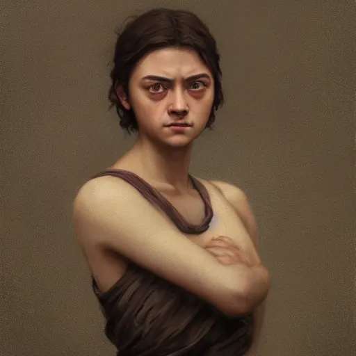 Prompt: expressive oil painting of arya stark at borobudur, smooth glowing skin, glamour shot, by yoshitaka amano, by bouguereau, bygreg rutkowski, by jeremy lipking, by artgerm, digital art, octane render